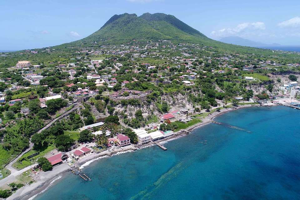 Saving Fort Oranje on Sint Eustatius from collapse due to cliff erosion, drone image