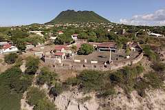 Saving Fort Oranje on Sint Eustatius from collapse due to cliff erosion, drone image